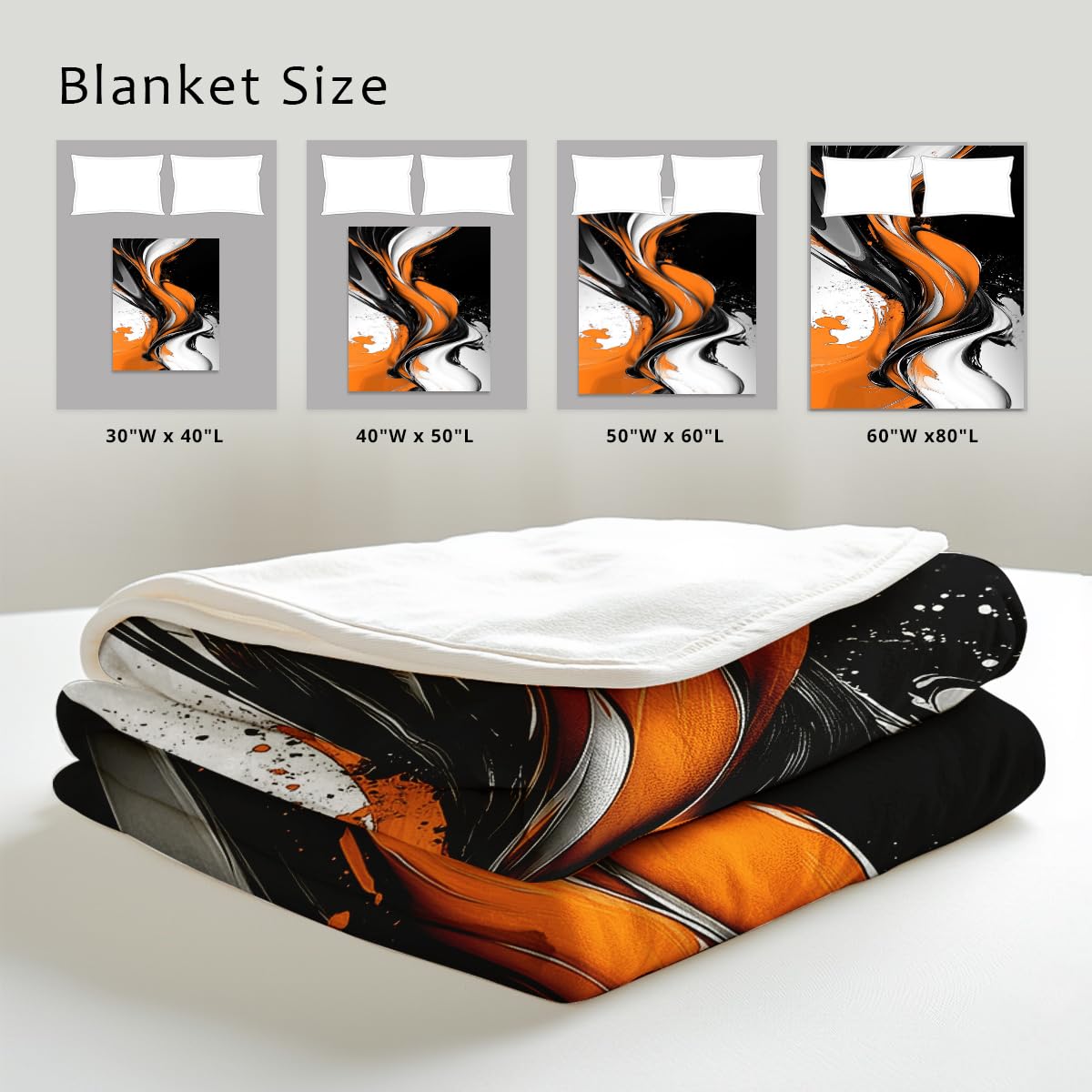HUNXIAOJ Orange Blanket Throw for Couch Bed Abstract Print Blanket Soft Flannel Bedding Modern Bedroom Home Decor (49"x59")