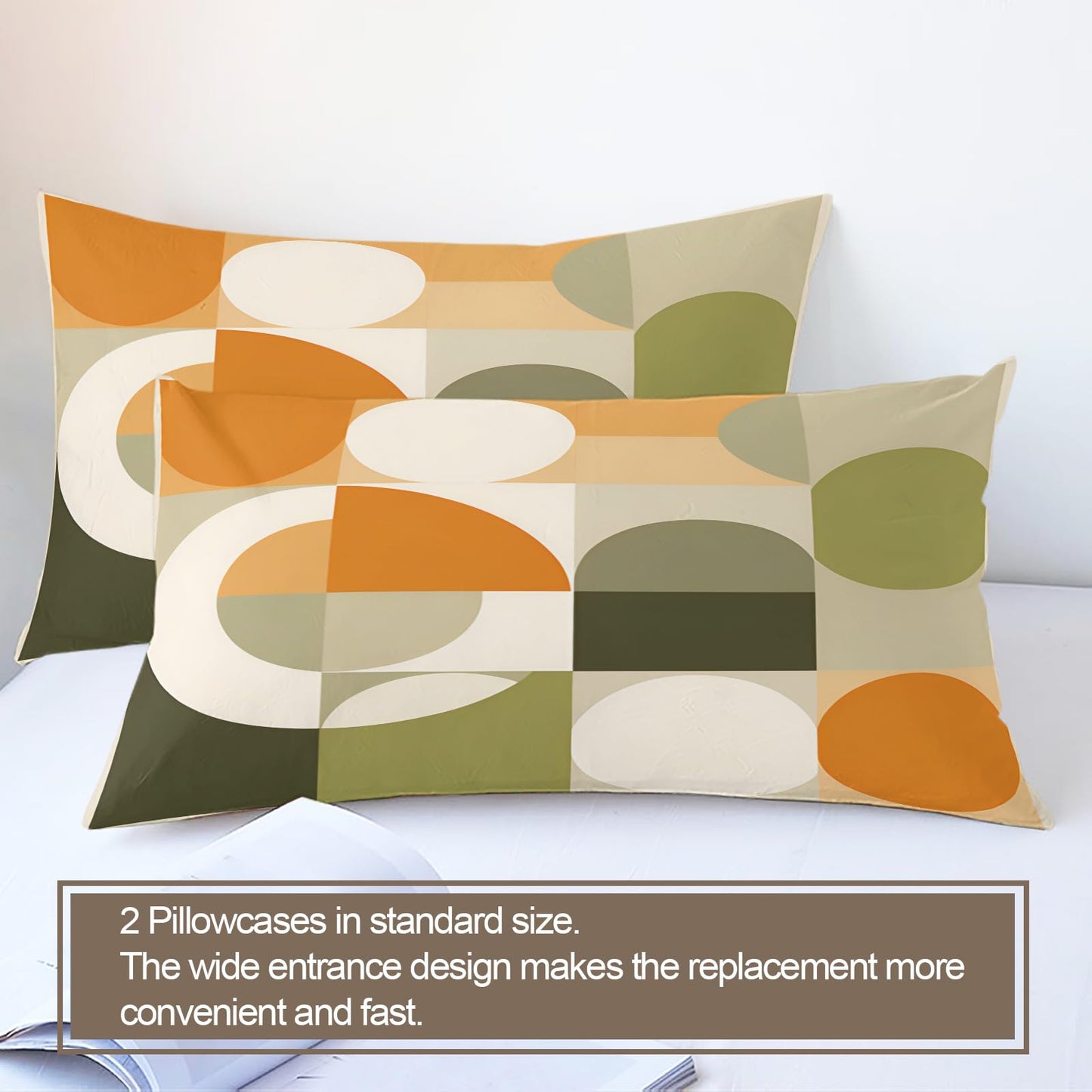 QINYUN Mid Century Modern Duvet Cover California King, Abstract Geometric Bedding Set 3 Piece Bedroom Decor Circle Medieval Comforter Cover and 2 Pillow Sham with Zipper Closure