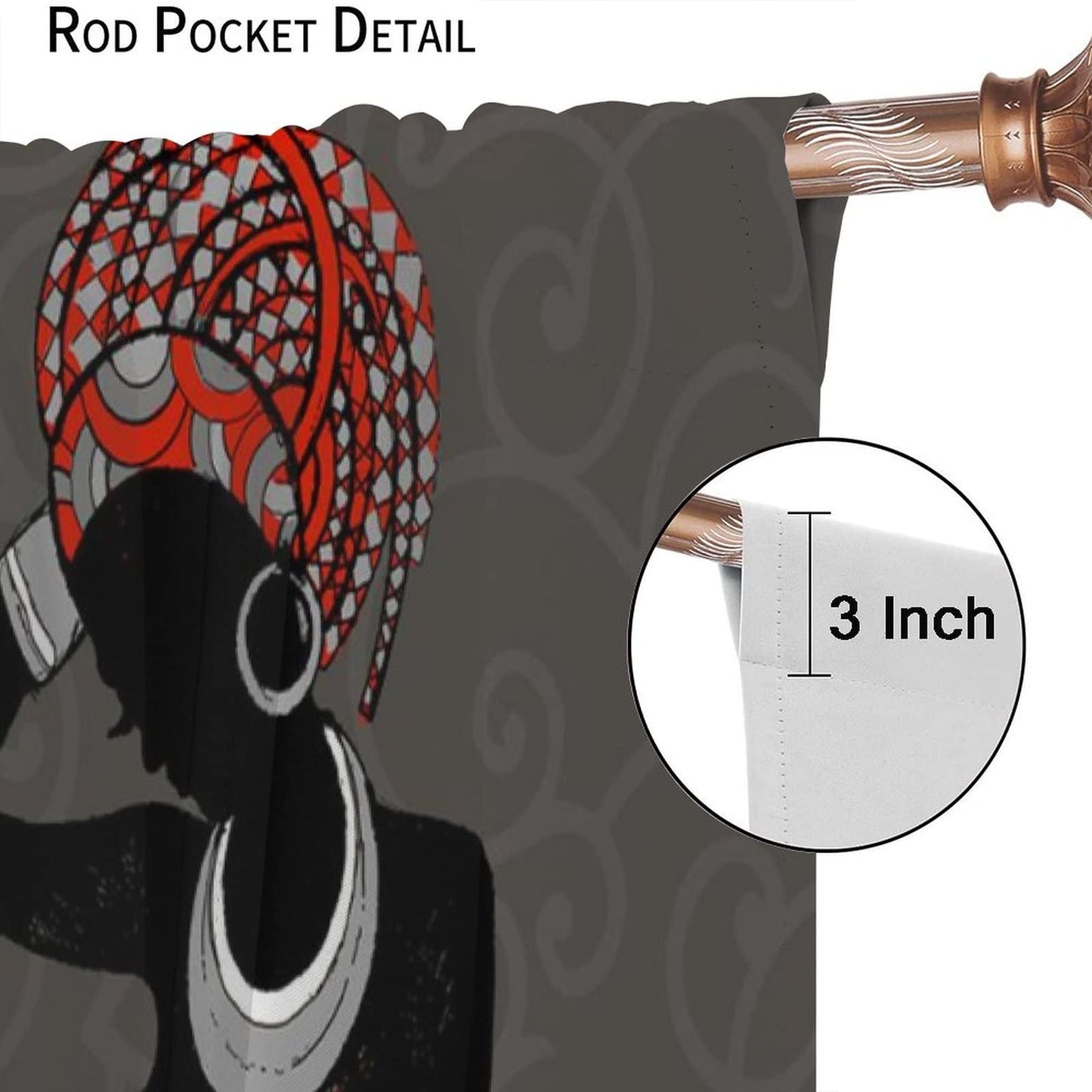 JESTRONRY Black Girl Window Curtains,African Woman Hand Drawn Tribal Ethnic Theme Room Darkening Door Window Rod Pocket Curtain for Living Room Bedroom Kitchen Bathroom Decor W42xL45in