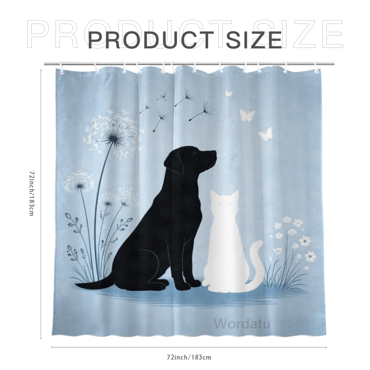 Wordatu Cat & Labrador Retriever Bathtub Bath Curtain Cute Pet Animal Bathroom Waterproof Shower Curtain 72x72 with 12 Hooks