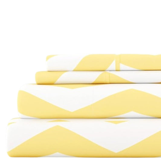 Linen Market Double-Brushed Patterned Microfiber Full Sheet Set 4 Piece – Oeko-TEX Certified Ultra Soft & Wrinkle-Free - 16" Deep Pocket Sheets - Easy Care Full Size - Arrow Yellow