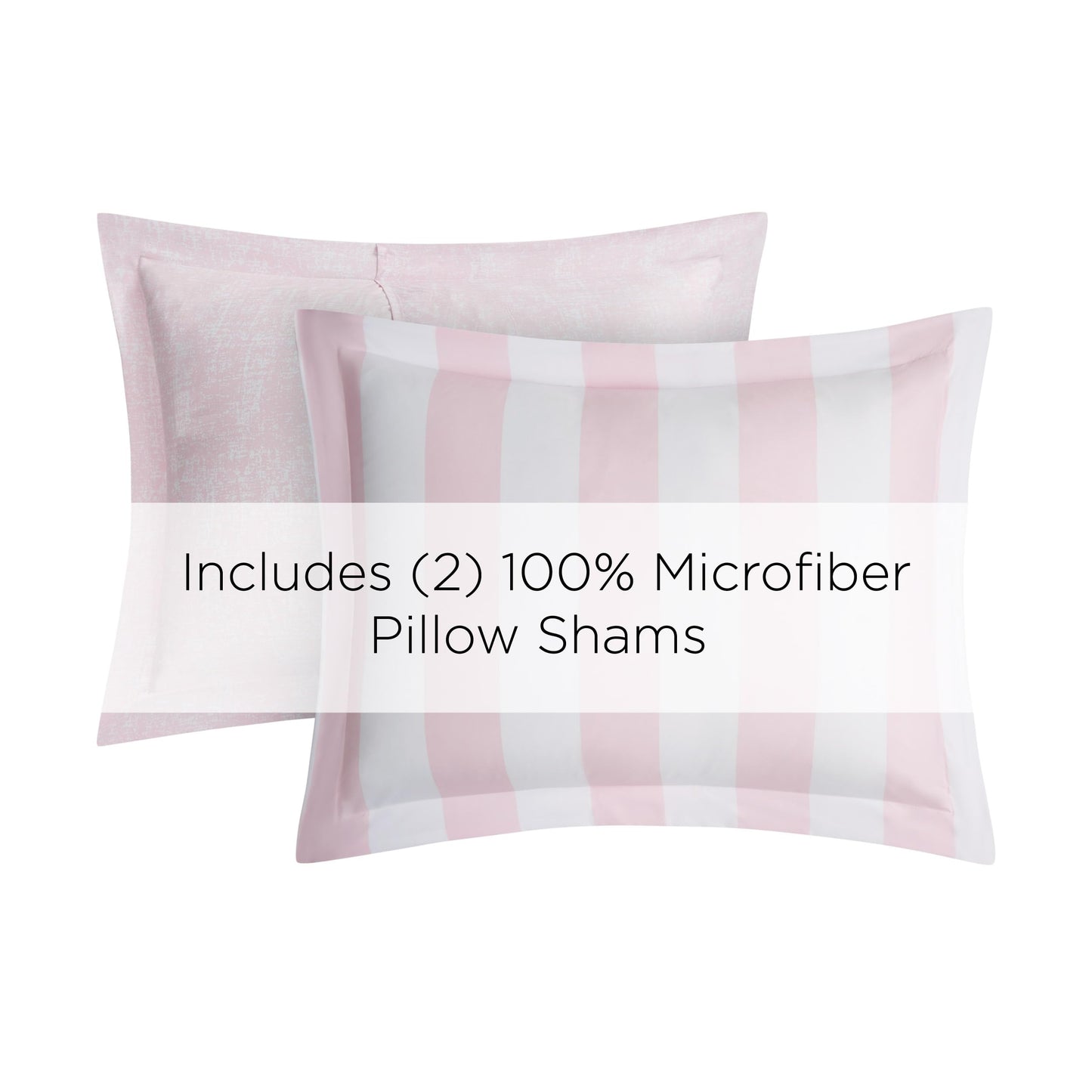 Juicy Couture Cabana Stripe Reversible Bedding Set - Queen/Full Size - Dogwood Pink/White Stripe Print – 6 Piece Set – Includes 1 90" x 90" Comforter, 3 Decorative Pillows, 2 Shams
