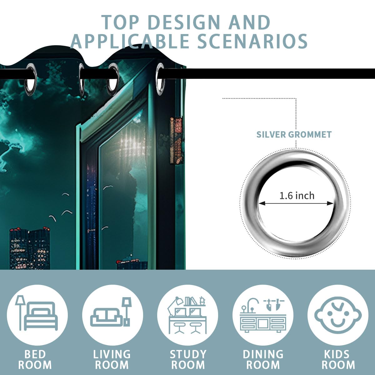 New York Blackout Curtains for Girls Teen Boys Home Decor,Night Urban Skyline Skyscraper Modern City Grommet Thermal Insulated Drapes Darkening Window Curtain for Bedroom Living Room, 42 x 45 Inch