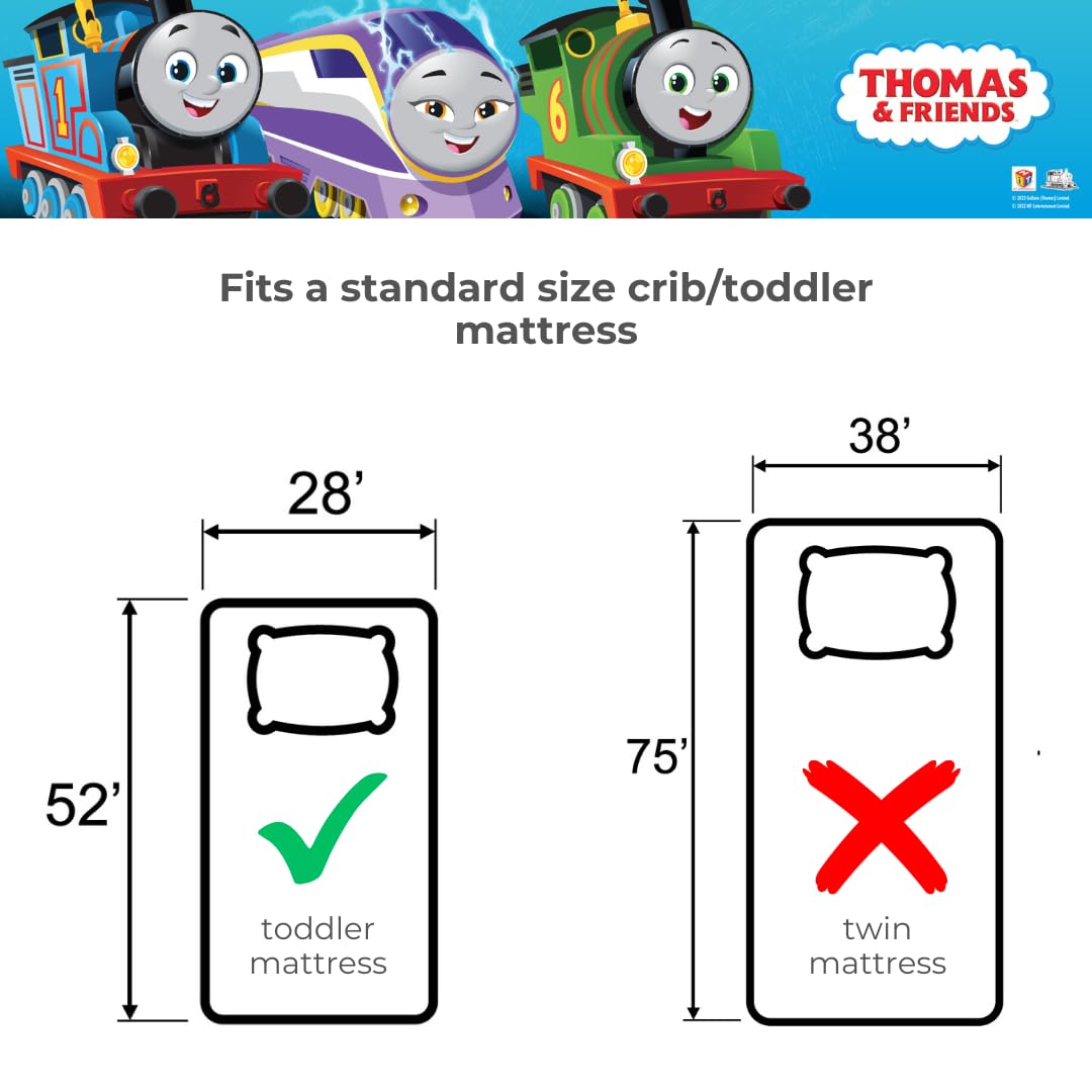 Thomas & Friends 4 Piece Toddler Bed Set – Super Soft & Cozy Reversible Microfiber Comforter and Sheets (Officially Licensed Product) By Franco