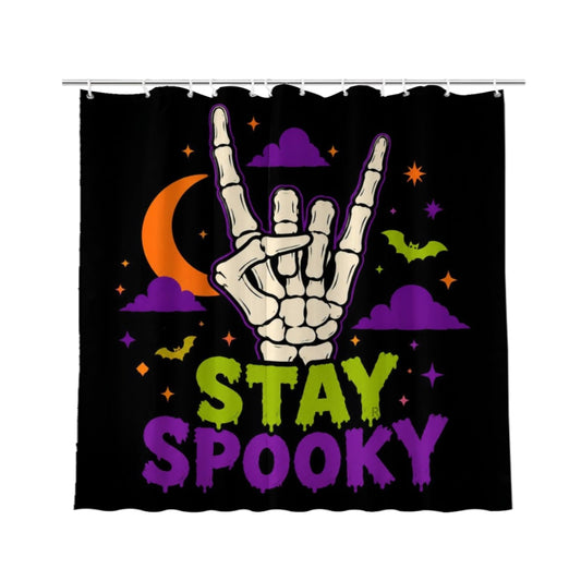 REZHOCH Skeleton Hand Shower Curtain 72x72 Inch,Stay Spooky Bone Hand Moon Bat Gothic Halloween Cartoon Art Bathroom Decor,Creepy Funny Bath Set with Hooks