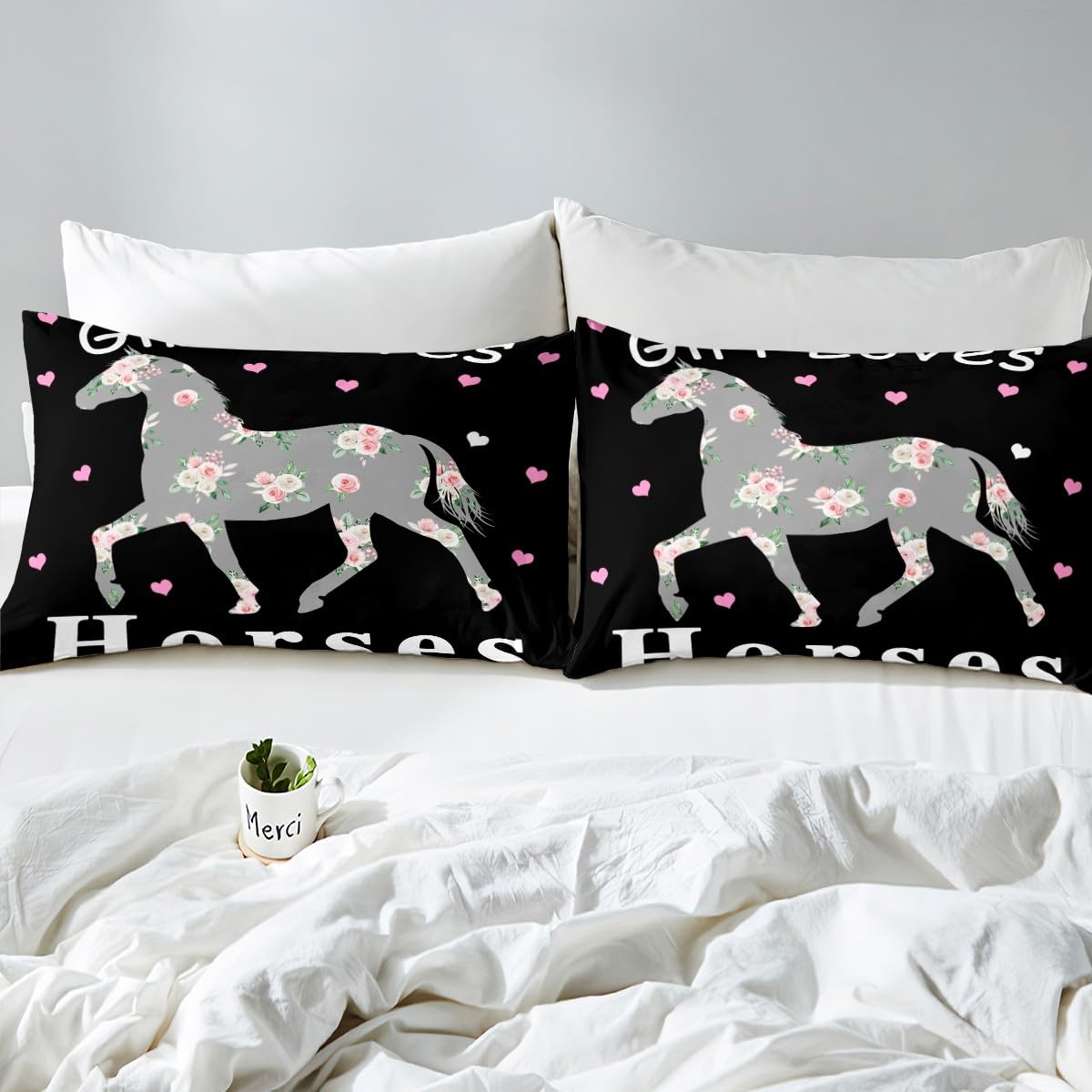 Rose Floral Horse Bedding Set - Fitted Sheet + Bed Cover - 3Pcs Full Size