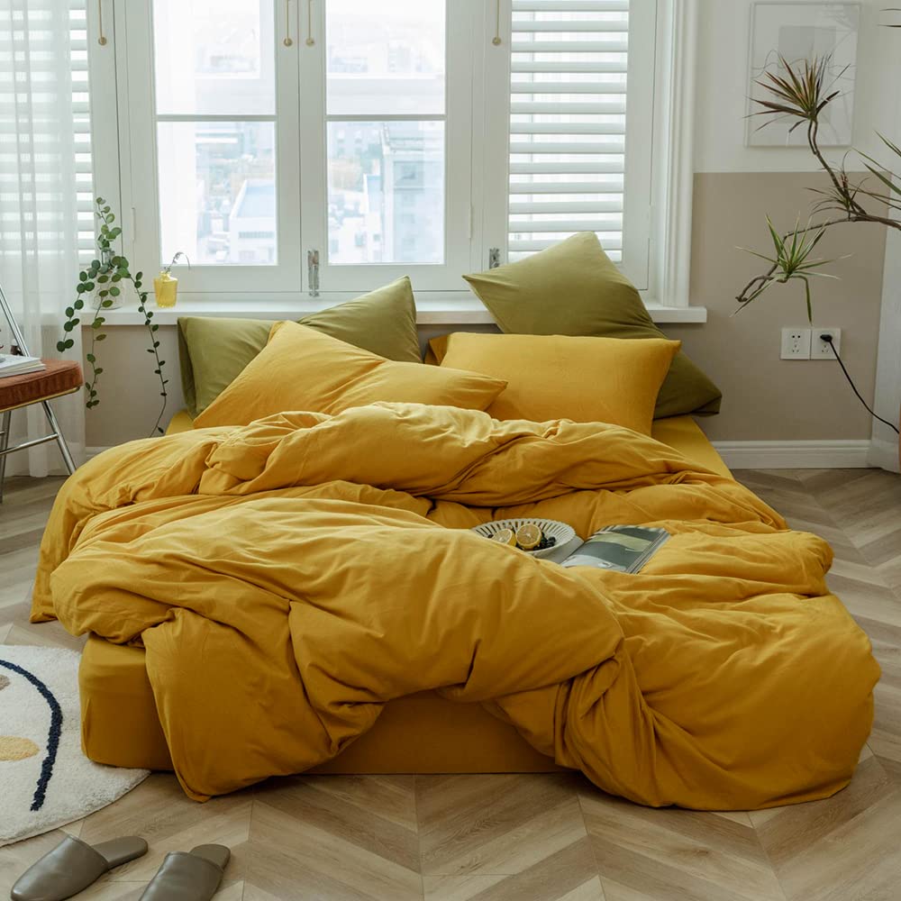 VM VOUGEMARKET Jersey Knit Cotton Bedding Duvet Cover Queen,Yellow T-Shirt Cotton Down Comforter Cover Set,Super Soft Men Women Modern Bedding Set-Queen,Gold