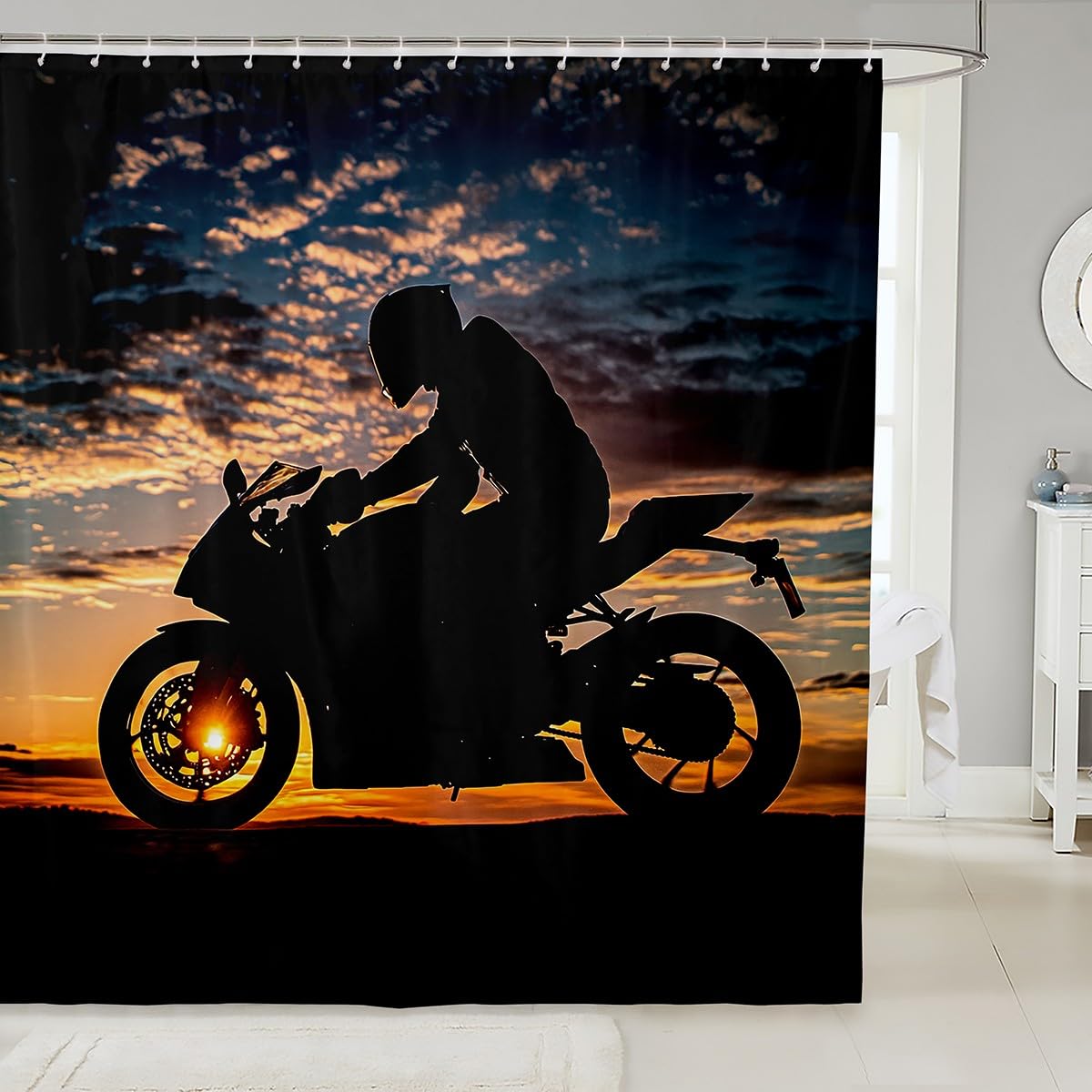 Feelyou Boys Girls Dirt Bike Bath Curtain Racing Motocross Bathroom Shower Curtain Set Motorcycle Shower Curtain Kids Motorbike Teens Bathroom Accessories Bedroom Decor 72"x78"