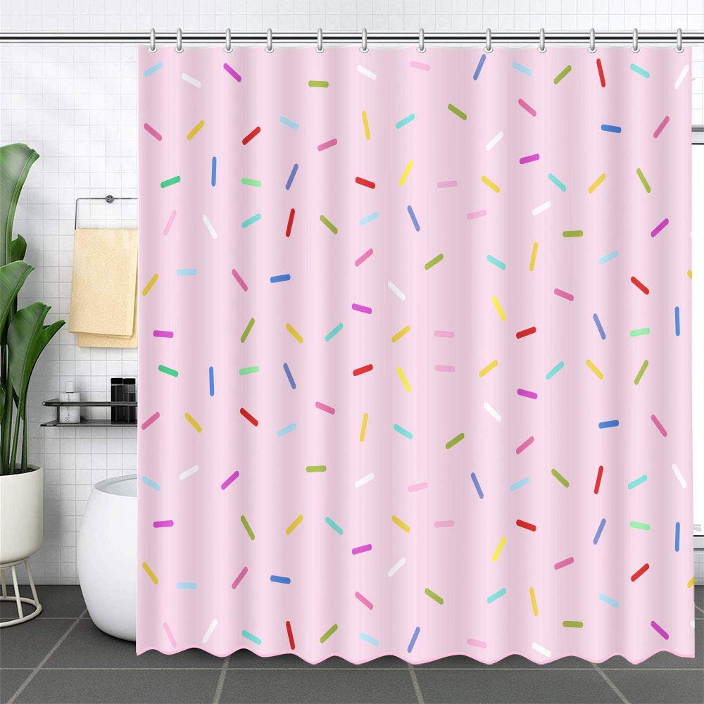 MEHOFOND Sweet Donut Pink Girl Shower Curtain Bathroom Decorations Donut Grow up Confetti Sprinkle Shower Curtain Set with 12 Hooks 72x72in