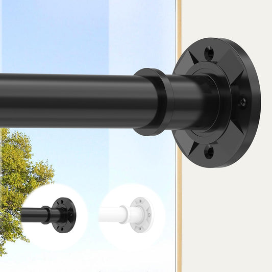 Outdoor Tension Rods 31-132 In(11ft) Adjustable No Drilling Black Long Shower Curtain Rods for Bathroom Patio Stainless Steel Rustproof Heavy Duty Thick Spring Rod Balcony Window Apartments Non Slip