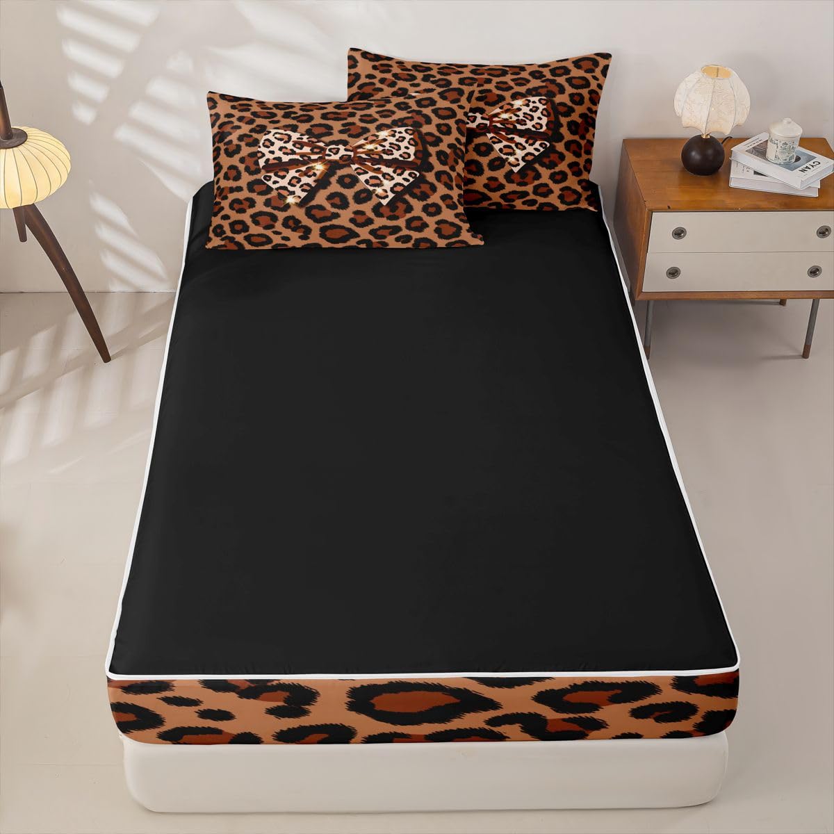 jejeloiu Girls Bow Zipper Bedding Leopard Print Comforter Set for Kids Boys Girls Twin Size White Brown Bowknot Zippered Kids Bedding Set Ultra Soft Cheetah Bed in a Bag Animal Print