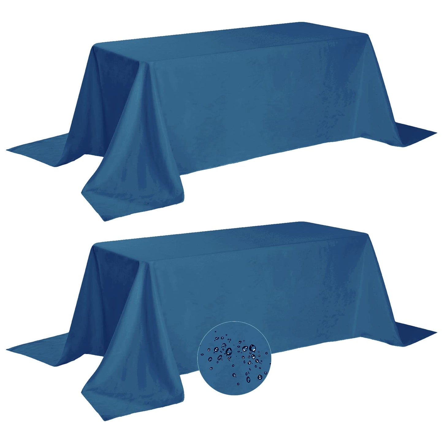 Fokitut 2 Pack Waterproof Rectangle Tablecloth, 90x132 Inch,Stain Resistant and Wrinkle Polyester Table Cloth, Fabric Table Cover for Kitchen Dining, Wedding, Party, Holiday Dinner-Mediterranean Blue