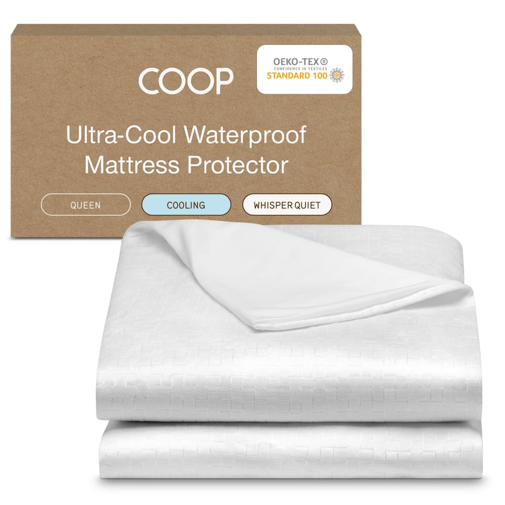 Coop Home Goods Ultra-Cool Waterproof Mattress Protector, Queen, Cooling Mattress Protector, Machine Washable Cooling Bed Cover, Whisper Quiet Waterproof Bed Cover, Queen (60x80)