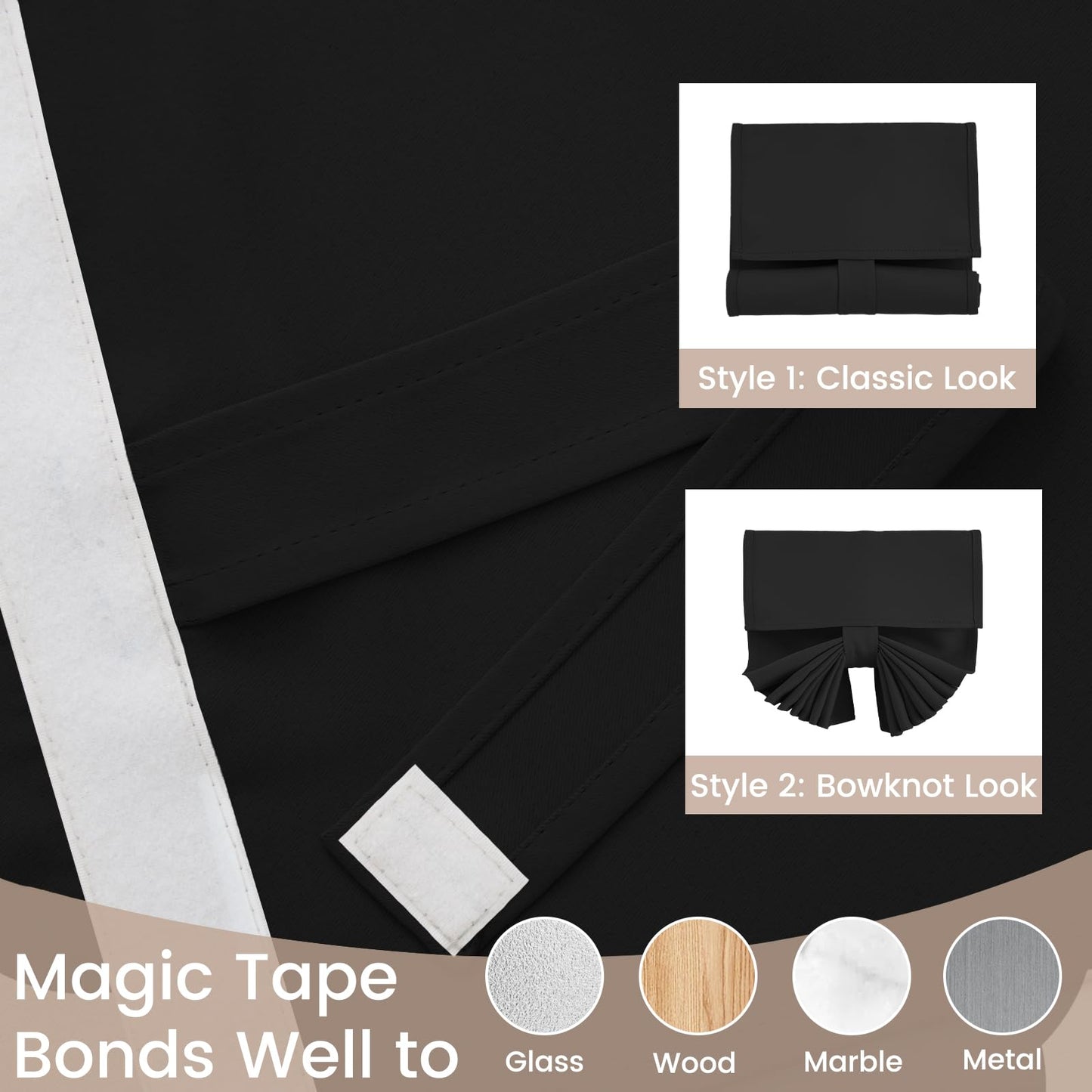 Vatge Small Door Window Curtains Privacy Thermal Insulated Blackout Window Coverings for Front Glass Door Tie Up Shade for Home Office, 1 Panel, W26 x L20, Black