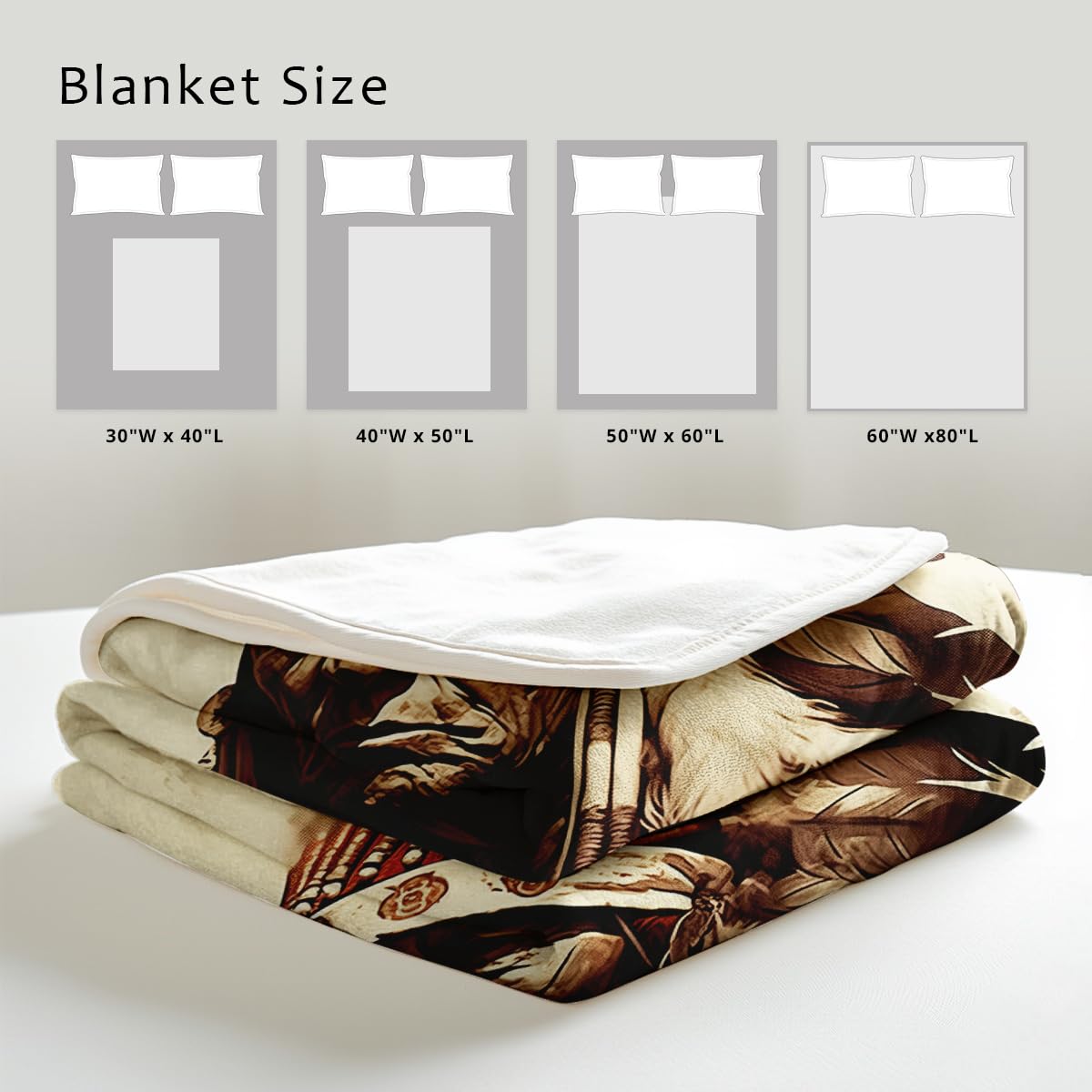 HUNXIAOJ Native American Blankets for Men Indian Print Blankets and Throws for Couch Bed Room Home Western Decor Flannel Throws Queen Size Native American Indian Gifts (49"x59")