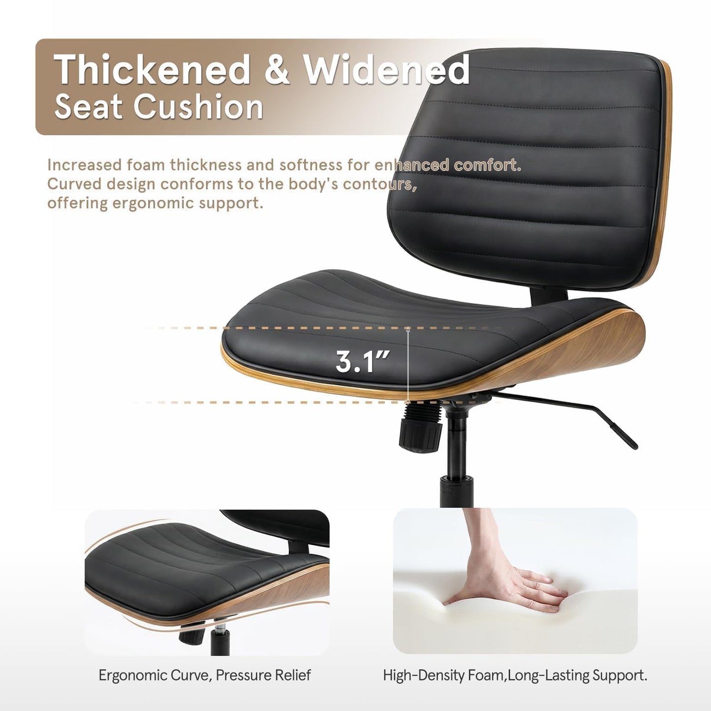 Sytopia Small Desk Chair for Home Office, Adjustable Height Swivel Armless Office Chair No Arms, Mid Century Modern Chair with Wheels, Walnut Wooden Sturdy Furniture, Easy Assembly, Vintage Black