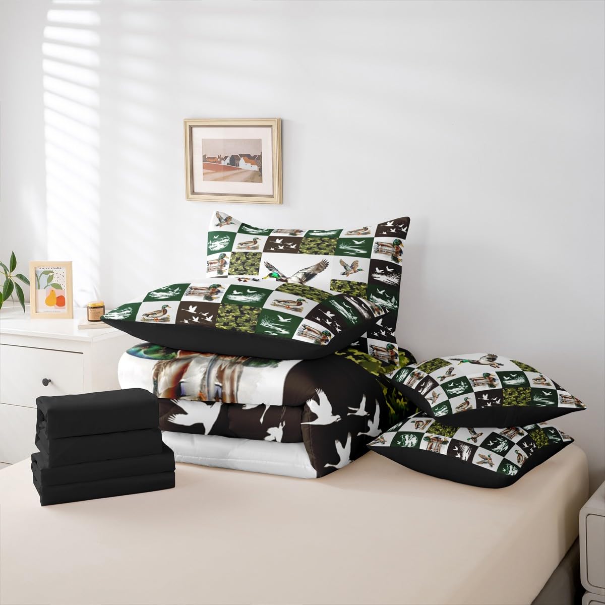 Erosebridal 7-Piece Mallard Duck Bedding Set Full Size for Kids - Camo Duck Comforter Set with Sheets Rustic Cabin Lodge Bed in A Bag with Flat Fitted Sheets Farmhouse Hunting and Fishing Quilt
