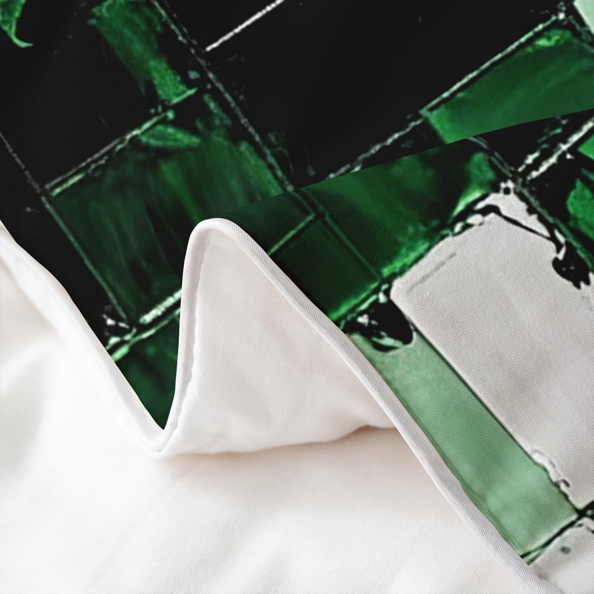 jejeloiu Green Black Abstract Duvet Cover 100% Cotton Geometric Minimalist Square Bedding Set Queen Size for Kids Boys Girls Modern Abstract Art Comforter Cover（No Comforter）