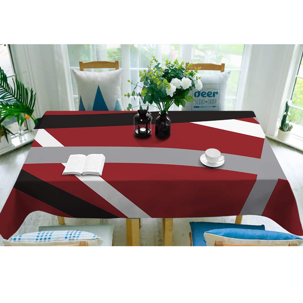 Moslion Modern Abstract Tablecloth - Geometric Pattern Stripes in Red, Black, White & Grey - Acrylic Bold Rectangle Picnic & BBQ Table Cloth - Polyester, 52x70 Inch