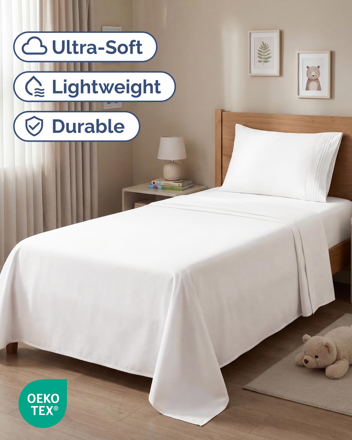 Twin Size 3 Piece Sheet Set - Comfy Breathable & Cooling Sheets - Hotel Luxury Bed Sheets for Women & Men - Deep Pocket, Easy-Fit, Extra Soft & Wrinkle Free Sheets - Antique White Oeko-Tex Bed Sheets