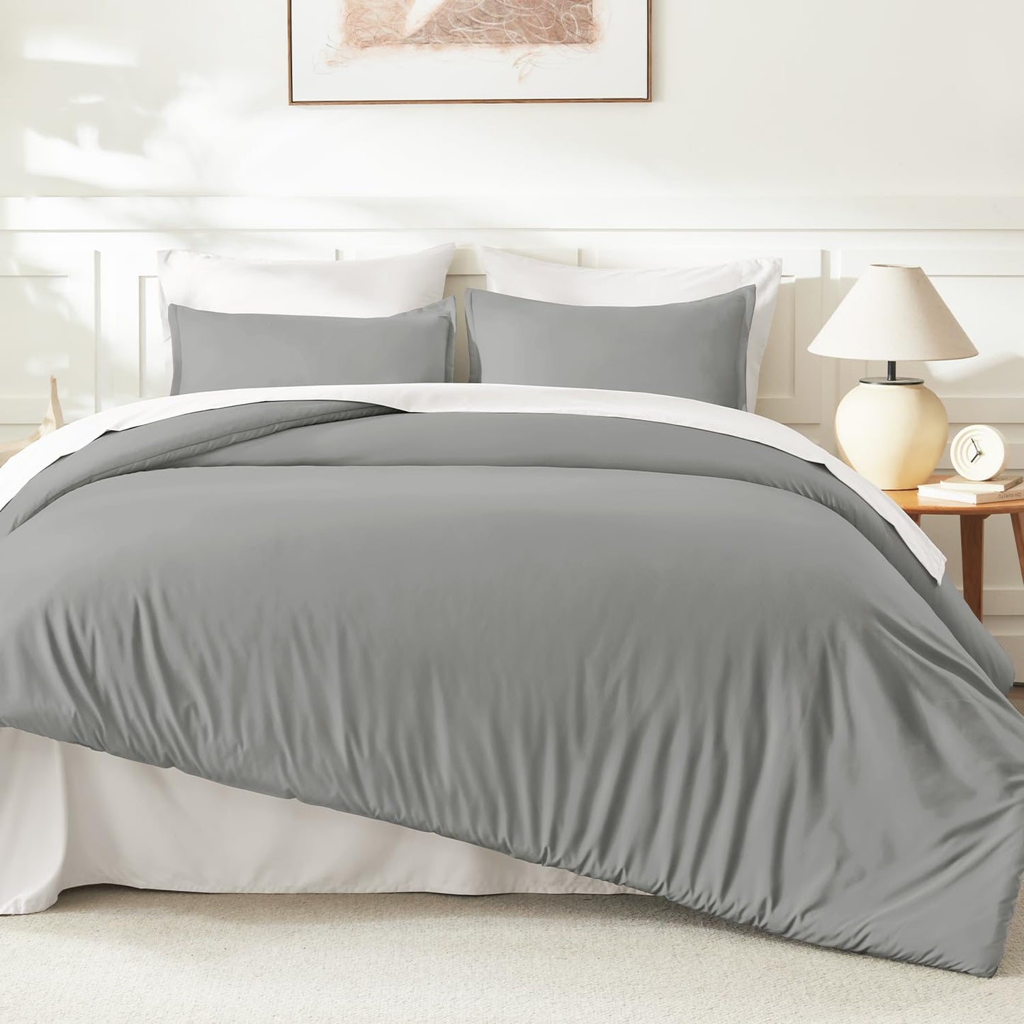 Litanika Comforters Medium Gray King Size, 3 Pieces Lightweight Solid Bedding Set & Collections, All Season Fluffy Bed Set (104x90In Comforter & 2 Pillowcases)