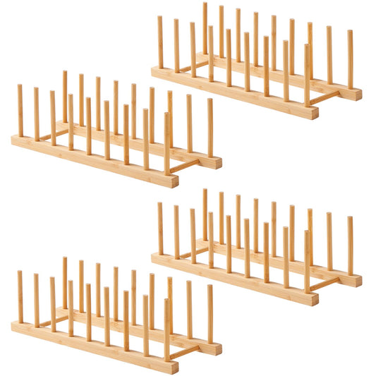 NOVAYEAH 4 Pcs Bamboo Wooden Dish Rack-Plate Pot Lid Cutting Board Organizer Holder Rack for Cabinet-Kitchen Cabinet Organizer for Dish, Pots, Lids, Bowls, Bottles, Books, and Puzzle