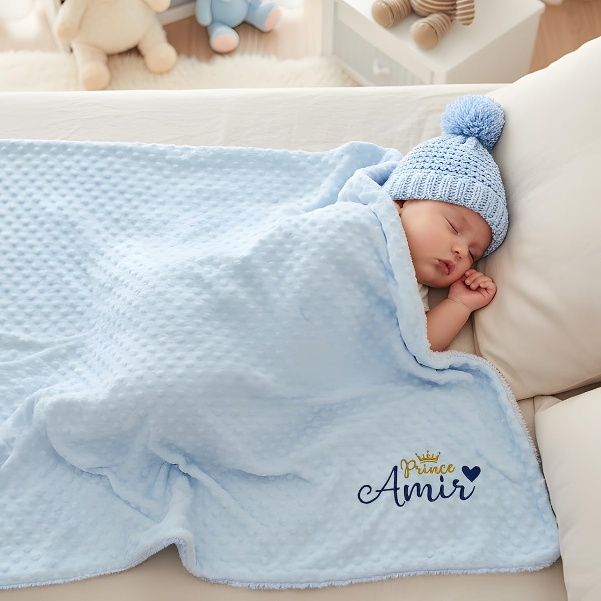 Bella's Giftshop Personalized Baby Blankets for Boys, Custom Embroidered Minky Fleece Baby Blanket with Name, Perfect Newborn Shower Christening Birthday Gifts, Ultra Soft, 27 * 35 inch-Blue