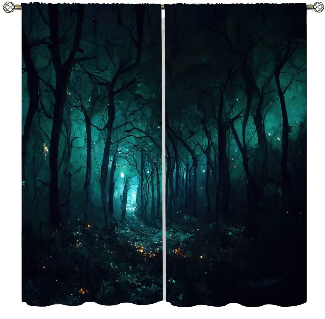 DDCBNS Dark Forest Window Curtains,Abstract Gothic Nature Woodland Nightscape Window Treatments for Bedroom Living Room Polyester Drapes 2 Panels Set,Total Size 42 x 45 Inch