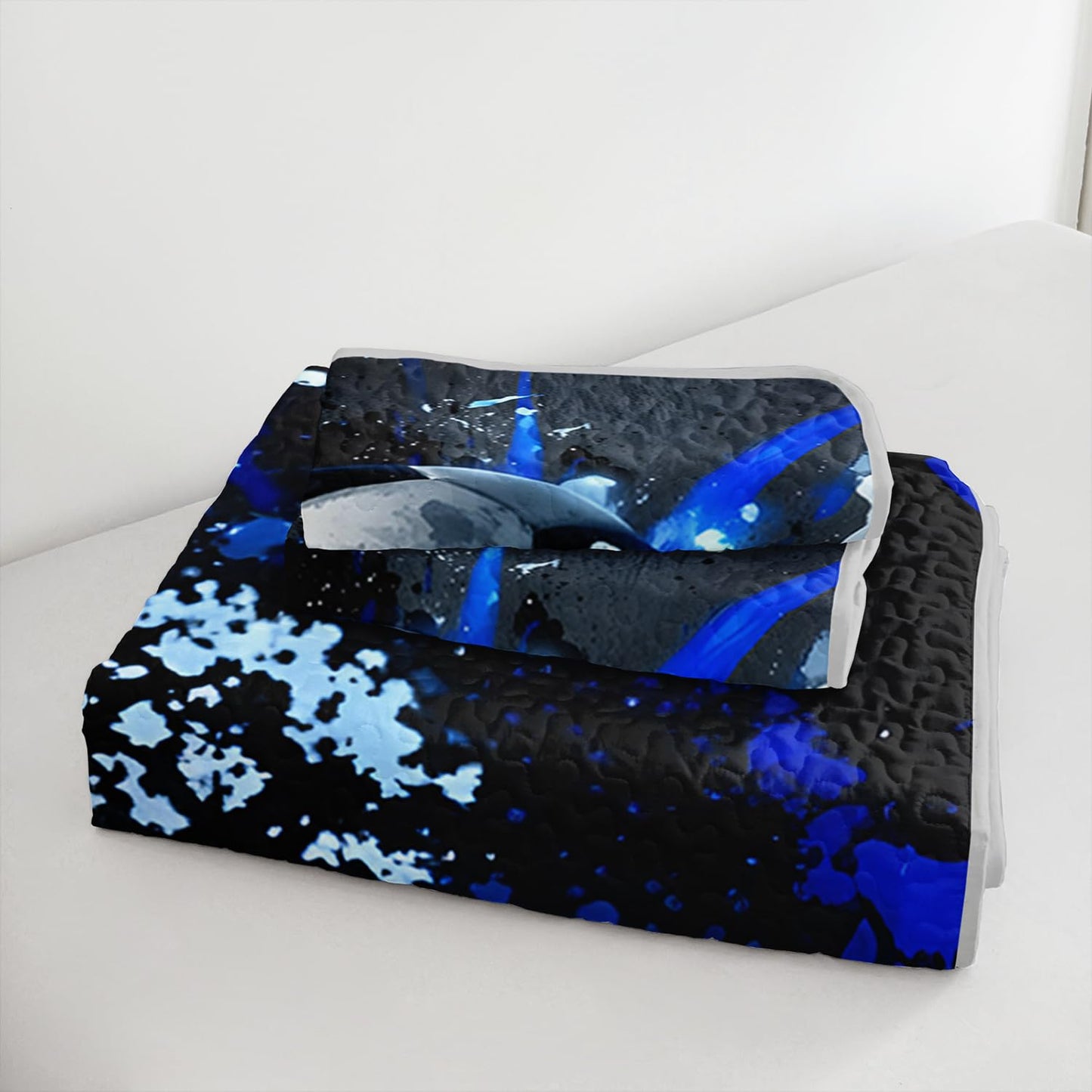 UEVBF Football King Bedding Set,Balls Sports Themed Quilted Quilt Sets for Kids Boys Teens Soccer Room Decor,Dark Blue Tie-dye Style Bedding Sets with 2 Pillowcases.