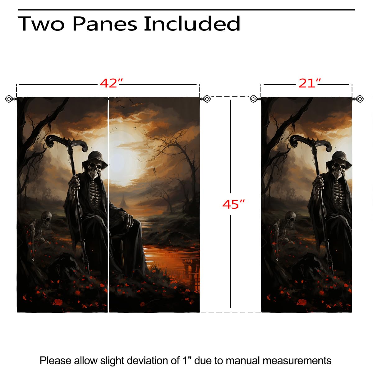 Spooky Dead Skull Blackout Curtains for Girls Boy Home Decor, Horror Skeleton Halloween Graveyard Grommet Thermal Insulated Drapes Darkening Window Curtain for Bedroom Living Room, 42 x 45 Inch