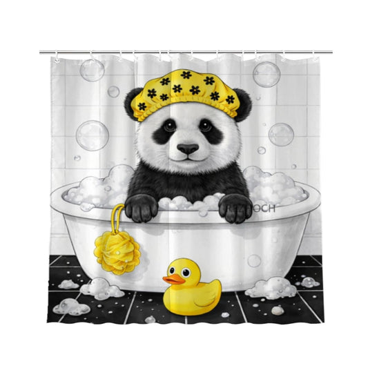 REZHOCH Cute Panda Shower Curtain 72x72Inch,Funny Animal Bathtub Bathing Yellow Shower Cap Rubber Duck Home Bathroom Decor Bath Set for Kids Waterproof Fabric with 12 Hooks