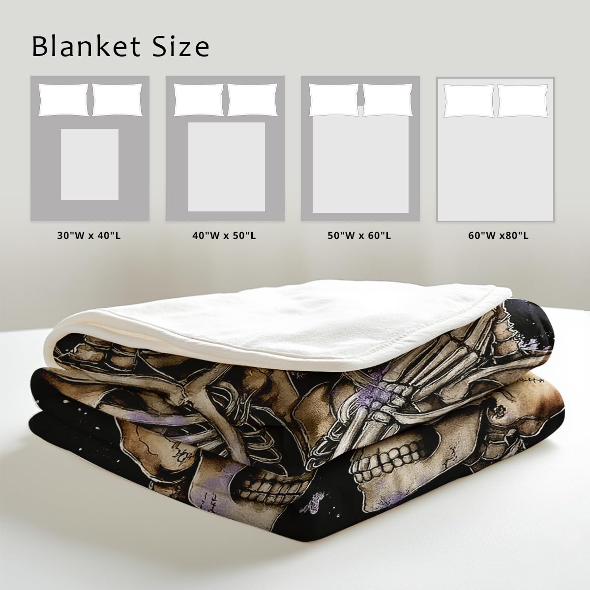 HUNXIAOJ Skeleton Couple Print Blanket Dark Romantic Flannel Throw Gothic Halloween Decor Skeleton Love Gifts for Adults Wedding Anniversary Blanket (49"x59")