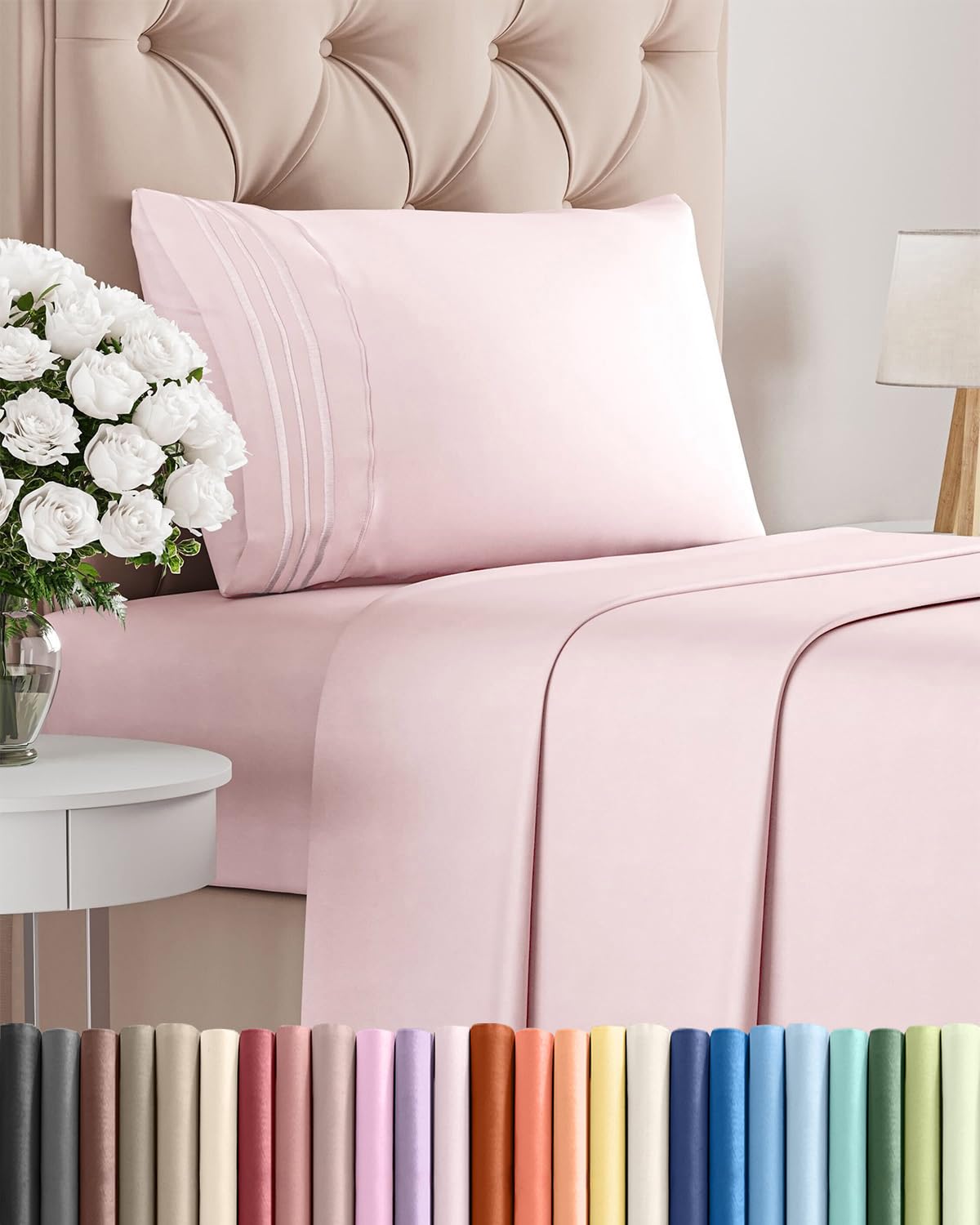 Twin Size 3 Piece Sheet Set - Comfy Breathable & Cooling Sheets - Hotel Luxury Bed Sheets for Women & Men - Deep Pockets, Easy-Fit, Soft & Wrinkle Free Sheets - Lavender Pink Oeko-Tex Bed Sheet Set