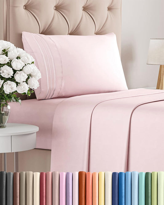 Twin Size 3 Piece Sheet Set - Comfy Breathable & Cooling Sheets - Hotel Luxury Bed Sheets for Women & Men - Deep Pockets, Easy-Fit, Soft & Wrinkle Free Sheets - Lavender Pink Oeko-Tex Bed Sheet Set
