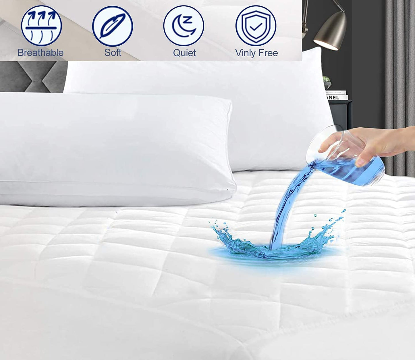 AmigoZone Waterproof Quilted Fitted Mattress Protector Pad Deep Pocket - Elastic Fitted Fluffy Non Noisy Mattress Protector- Extra Deep Packet (Twin, White)