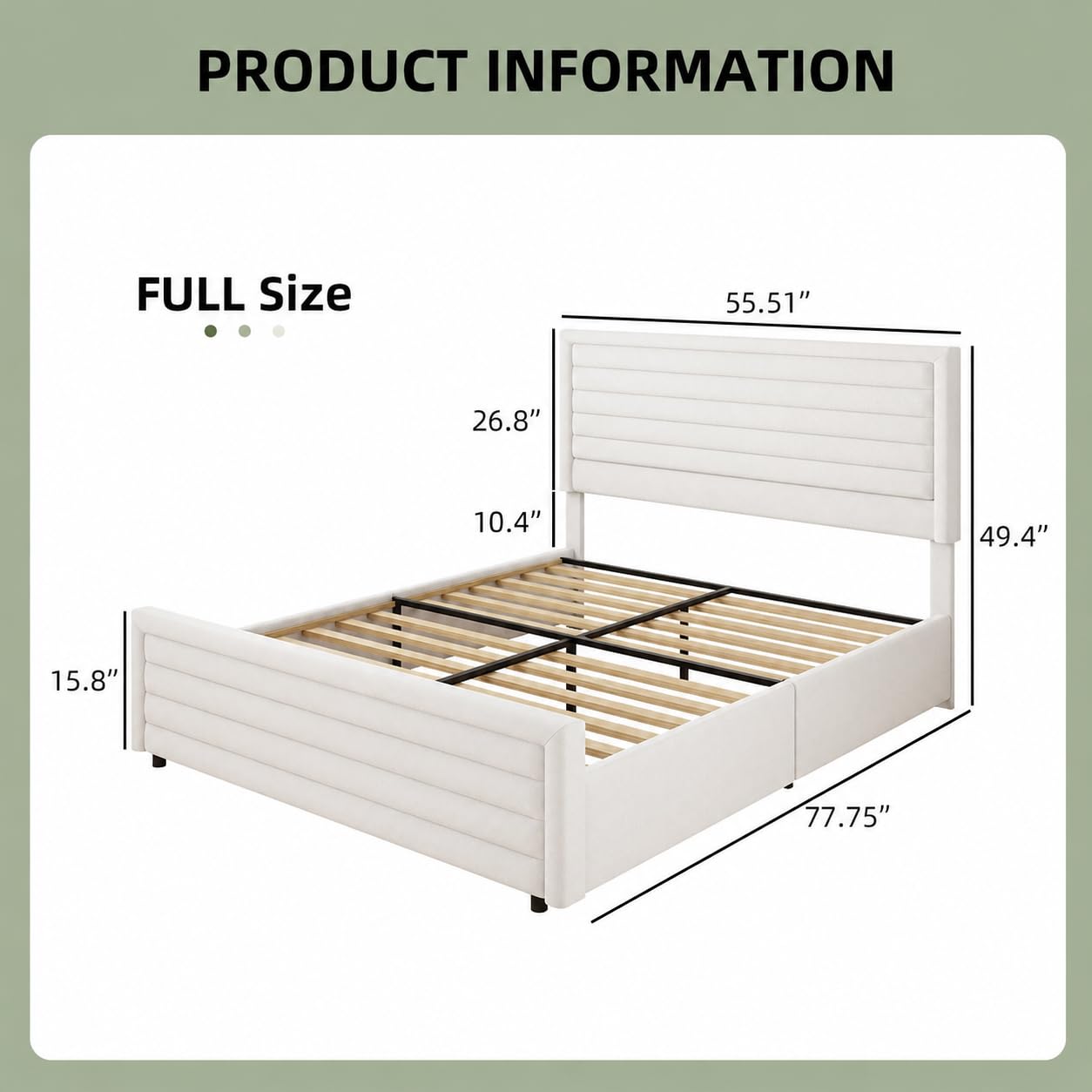 REVOMINCA Full Size Bed Frame, Full Platform Bed Frame with Velvet Upholstered Headboard, No Box Spring Needed, Easy Assembly, White