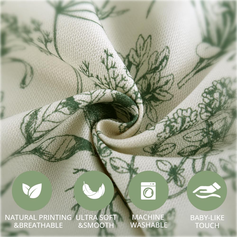 Autum Dream Blackout Curtains 2 Panels Chenille Curtains Drapes for Bedroom Back Tab Rod Pocket Poppy Floral Farmhouse Curtains for Living Room, Patio Doors,Green Floral, 52" W x 63" L