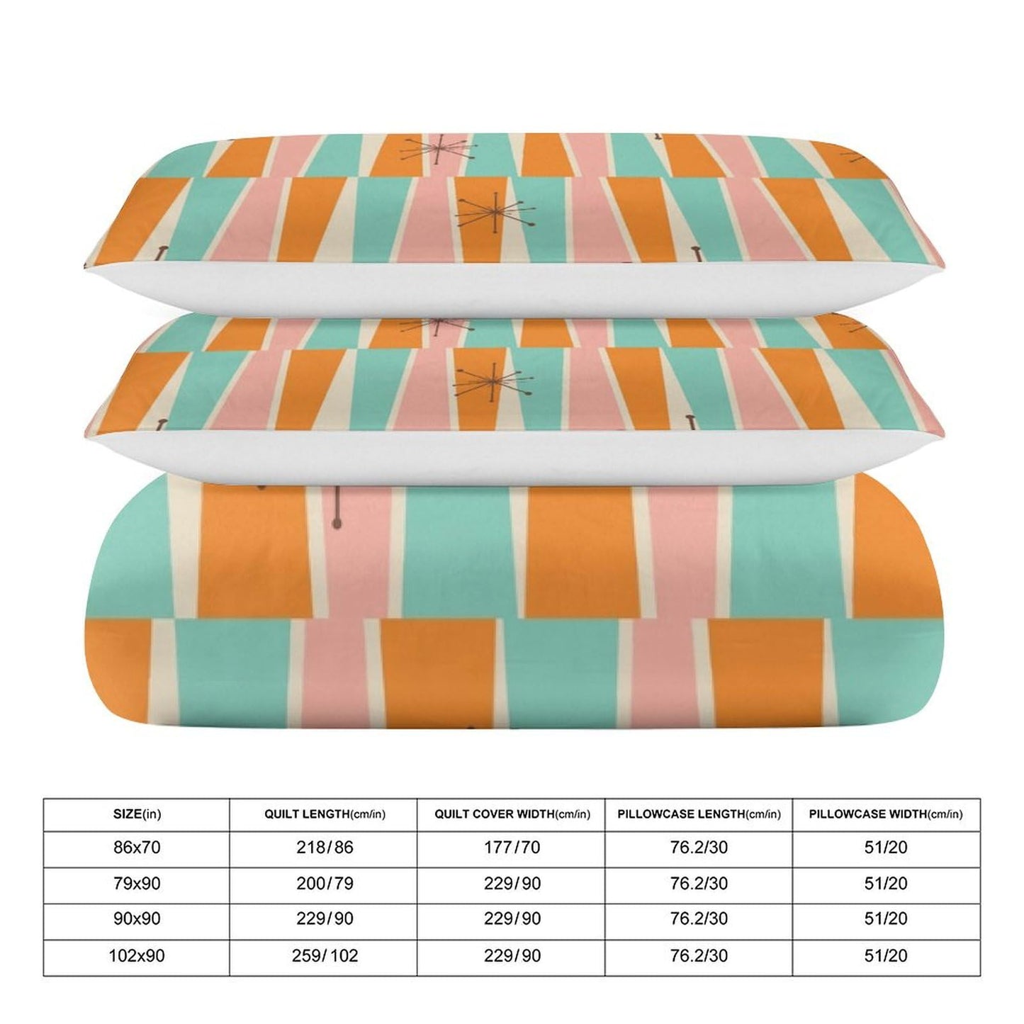 Modern Mid Century Duvet Cover Queen Retro Atomic Bedding Set, Rainbow Grid Comforter Cover Vintage Fifties 1950s Bed Set，Abstract Art Bedding 3 Piece (1 Duvet Cover 86"x70" + 2 Pillow Sham 20"x30")