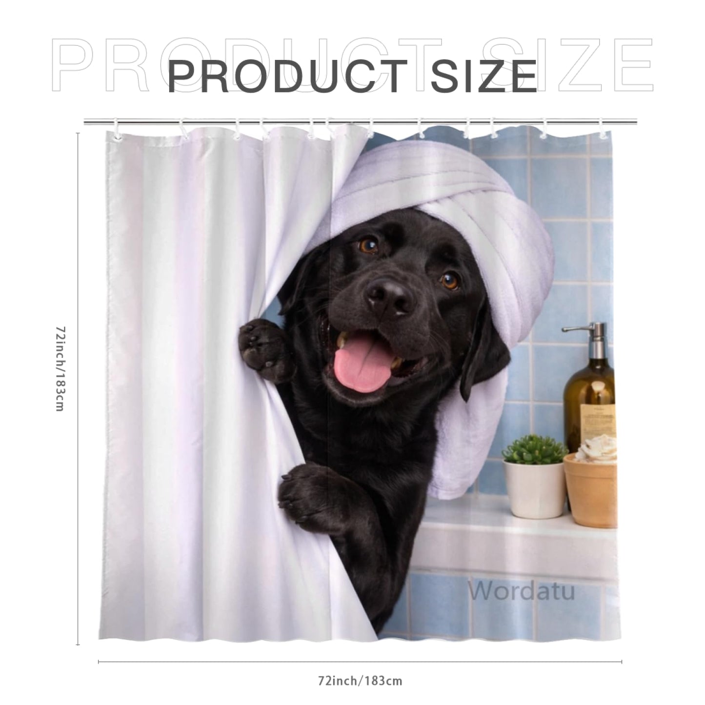 Wordatu Funny Black Labrador Dog Shower Curtain Cute Pet Animal Fabric Bathroom Decor Curtain with 12 Hooks, 72Wx72H(24661)