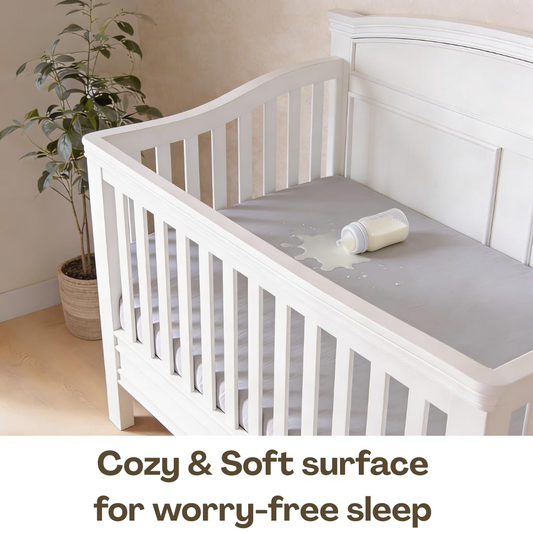 ABBYBABIES Bamboo Crib Sheets 2 Pack Waterproof Mattress Protector Set for Baby Crib, Soft Fitted Mattress Topper Alternative for Standard Crib and Toddler Bed 52x28x9in (Girl: Pink, Purple)