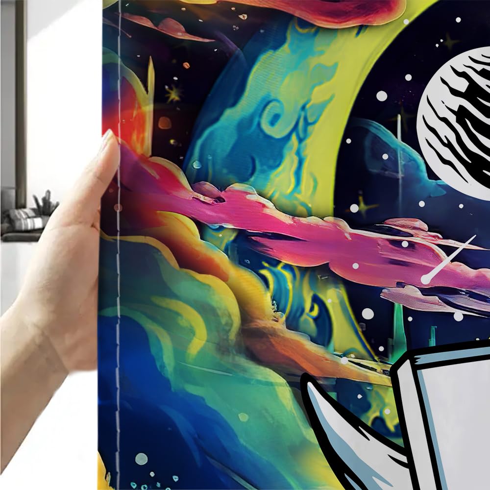 Sanzugh Funny Trippy Space Shower Curtain Astronaut Alien Curtains for Kids Men Boys Guys Bathroom, Cool Alien Planet Galaxy Fabric Shower Curtains Set Decoration with Hooks 72 X 72 inch Bath Decor