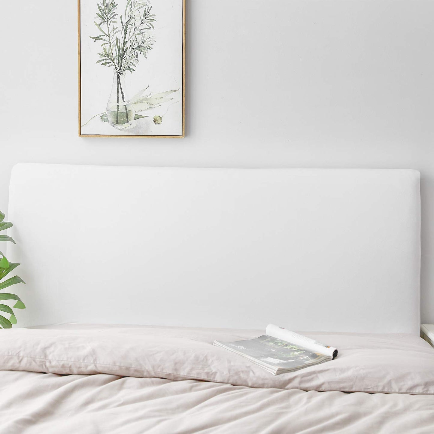 DUJUIKE Bed Headboard Cover for Queen, Stretch Bed Head Board Slipcover Covers, Dustproof Protector Velvet Cover for Upholstered Headboard (White, for Queen Headboard (59"-67"))