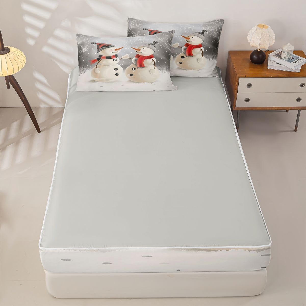Erosebridal Cartoon Snowman Zippable Bedding, Xmas Twin Size Comforter Set, Cute Print Sheets and Pillowcases, New Year Zipper Bedding Set Room Decor