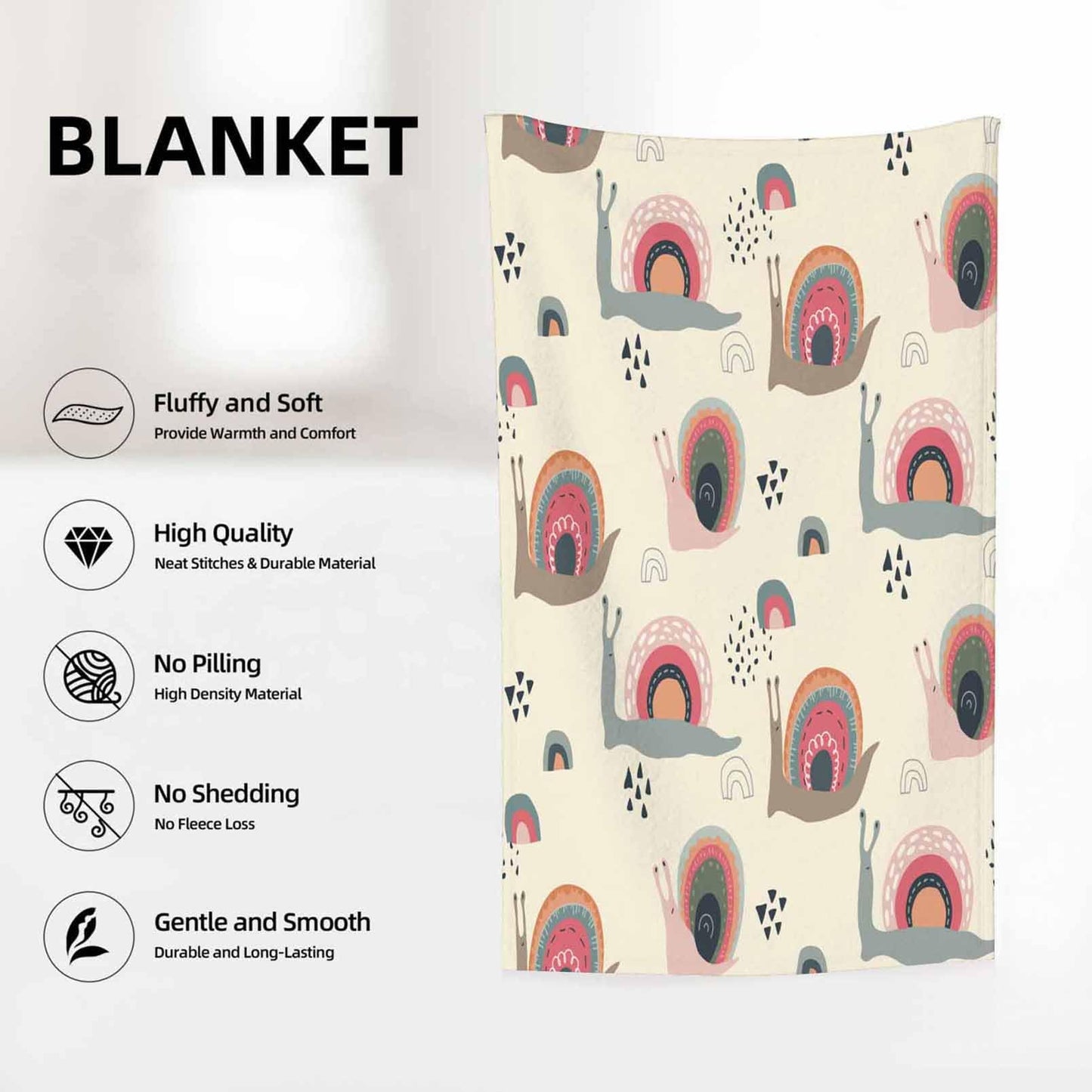 Throw Blanket 50x60 Inch,Cute Funny Rainbow Snails in Abstract Scandinavian Style Cozy Soft Lightweight Fuzzy Flannel Blanket 60x50 Inch Suitable for Couch Bed Sofa Living Room in All Seasons
