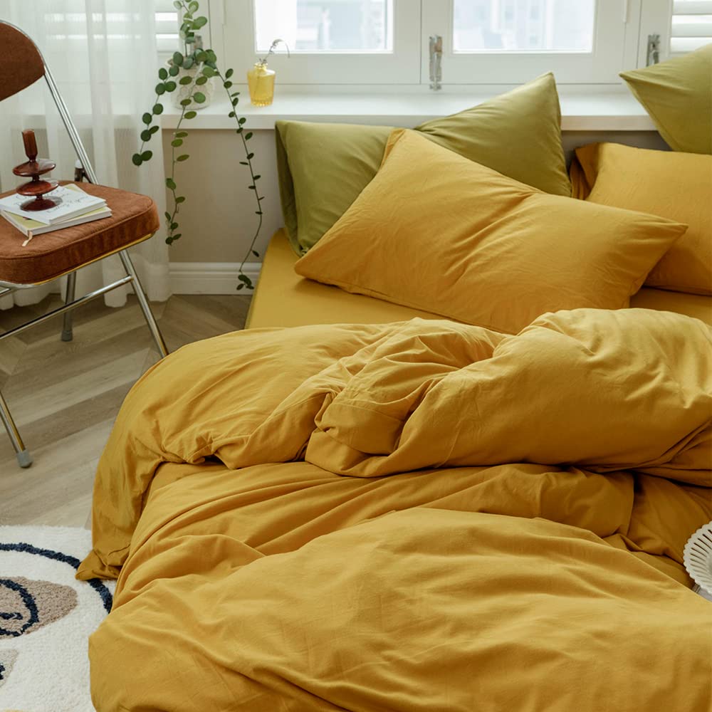 VM VOUGEMARKET Jersey Knit Cotton Bedding Duvet Cover Queen,Yellow T-Shirt Cotton Down Comforter Cover Set,Super Soft Men Women Modern Bedding Set-Queen,Gold