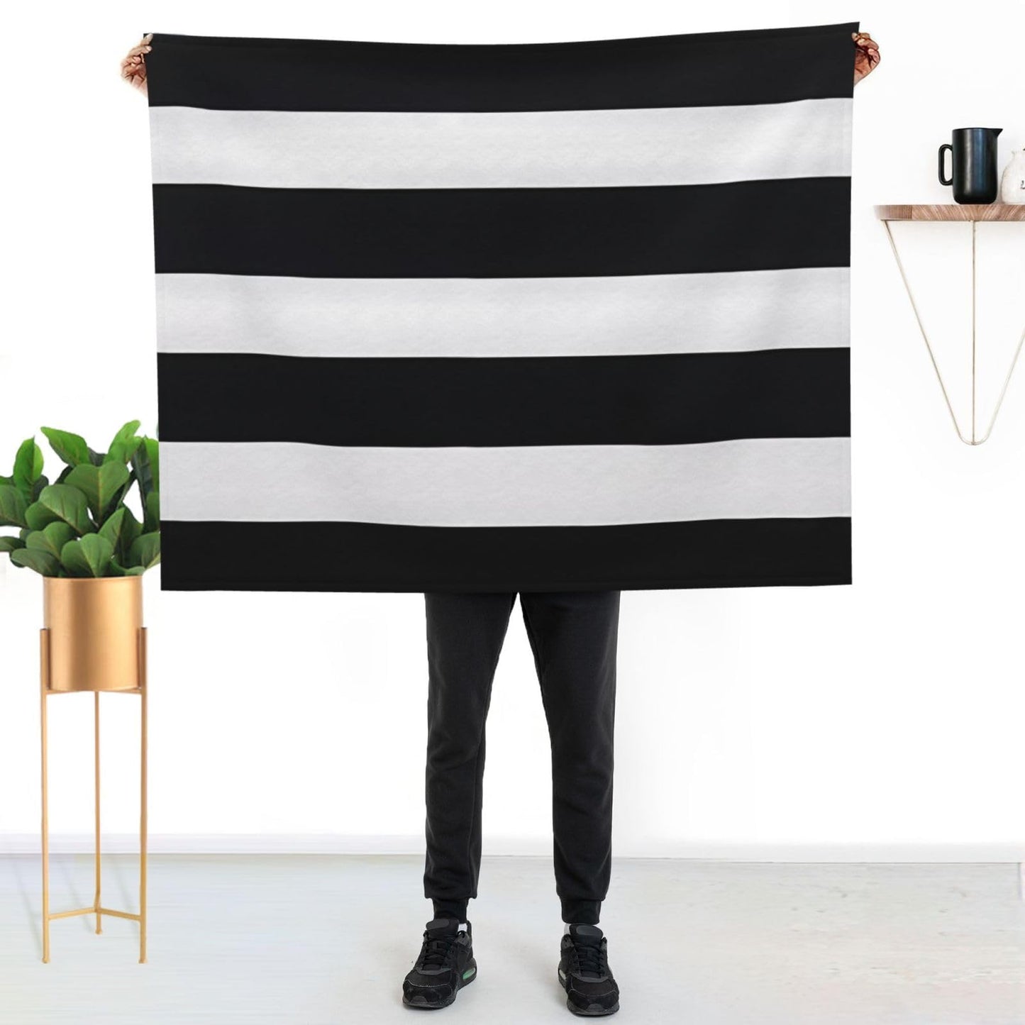 Jfniub Striped Black and White Blanket Throw Bedding Room Decor Flannel Blankets for Bedroom Living Rooms Warm All Season 50"X40"