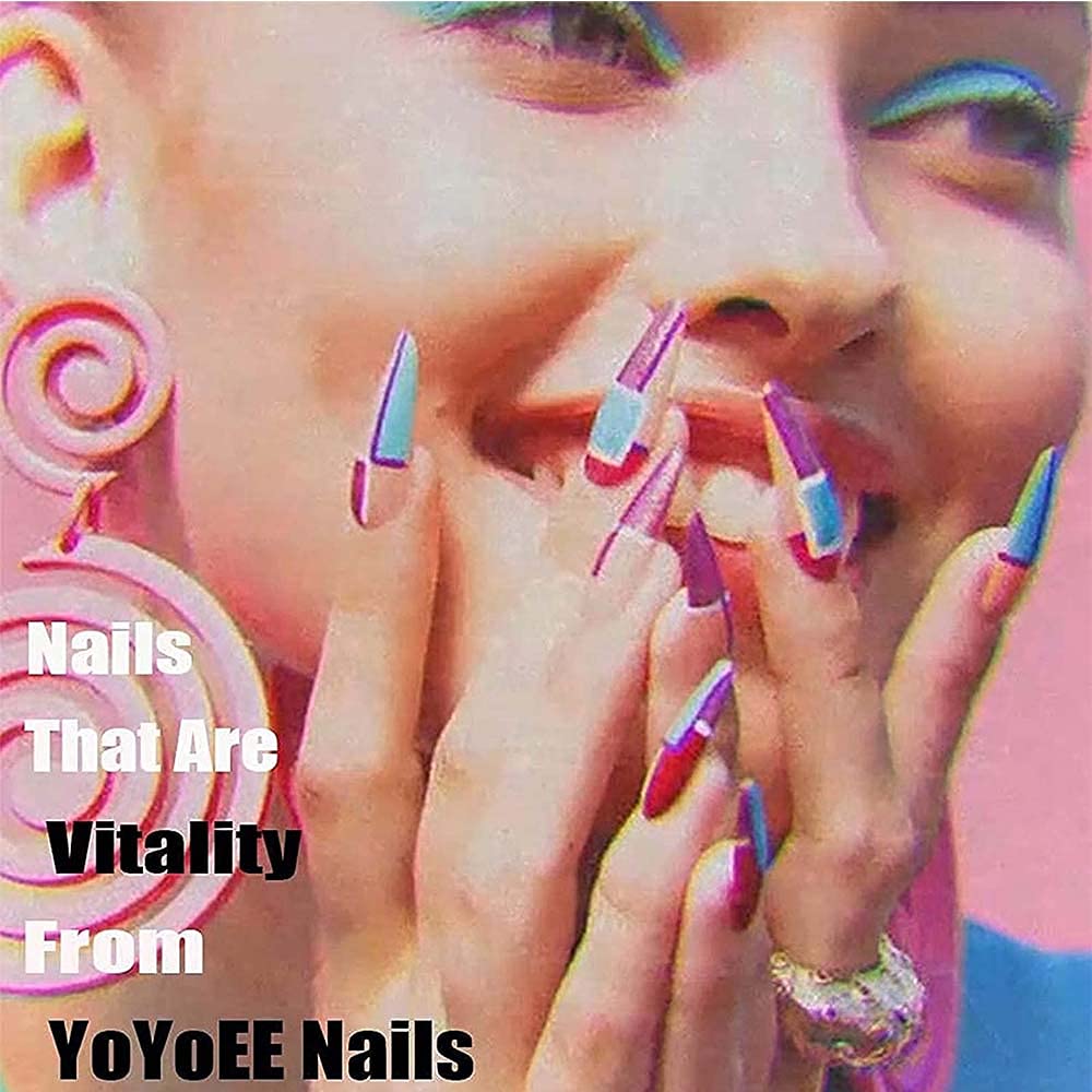 YoYoee French Long Press on Nails Matte Fake Nails Coffin False Nails Acrylic Graffiti Black Stick on Nails for Women and Girls 24PCS