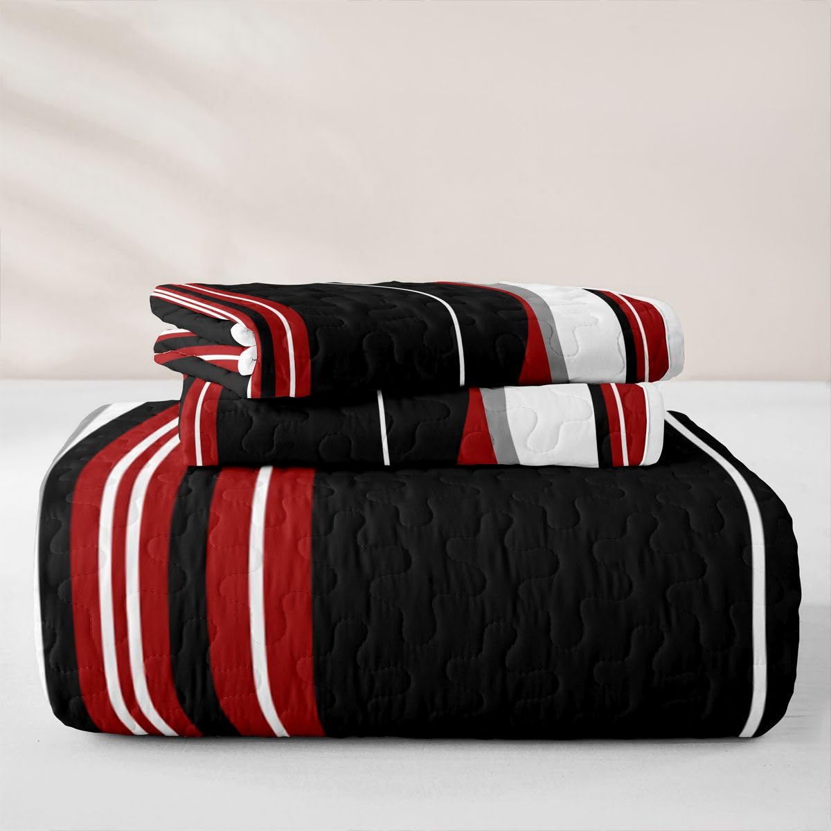 Erosebridal Red and Black Striped Quilt Twin Grey Modern Abstract Quilt Set Geometric Stripes Lines Quilted Bedspread with 1 PillowcaseContemporary Art Boho Coverlet