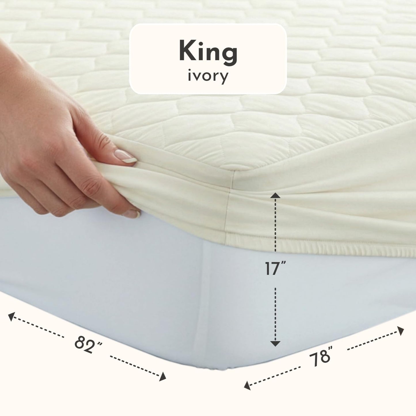 100% Cotton Organic Mattress Protector | Breathable & Noiseless GOTS Organic Mattress Pad with Premium 300GSM Durability | Machine Washable Quilted Bed Protector with Deep Pocket (Ivory, King)