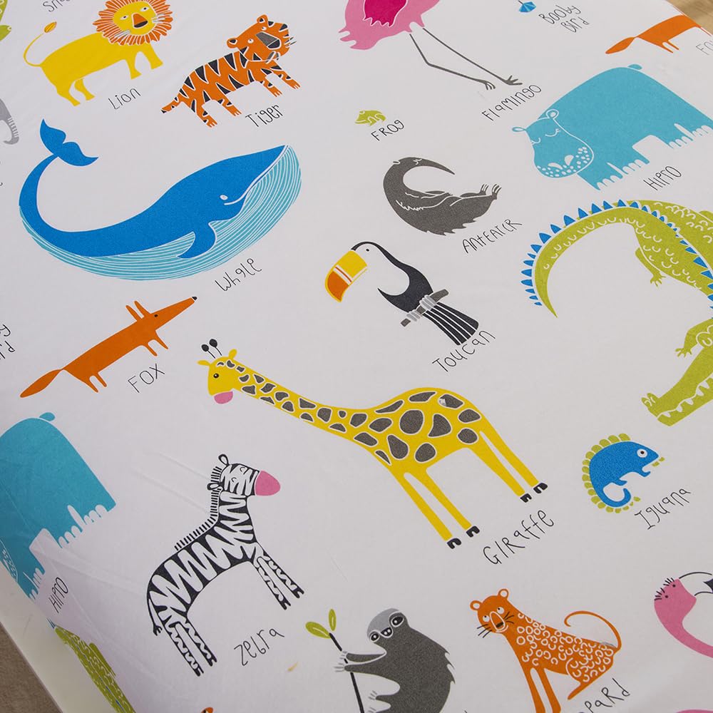 KWLOVER 2PC Soft Bed Fitted Sheet and Pillowcases Set,Animals Printed Bed Sheets for Kids Boys Girls Twin Size Bed (Colorful Animals, Twin)
